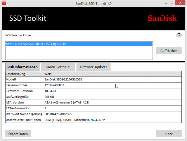 SanDisk SSD Toolkit Screenshot