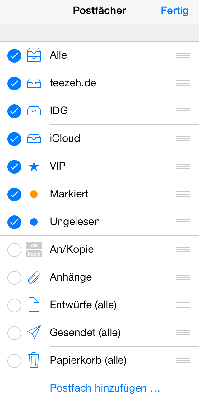 iOS 7 smarte Postfächer Screenshot