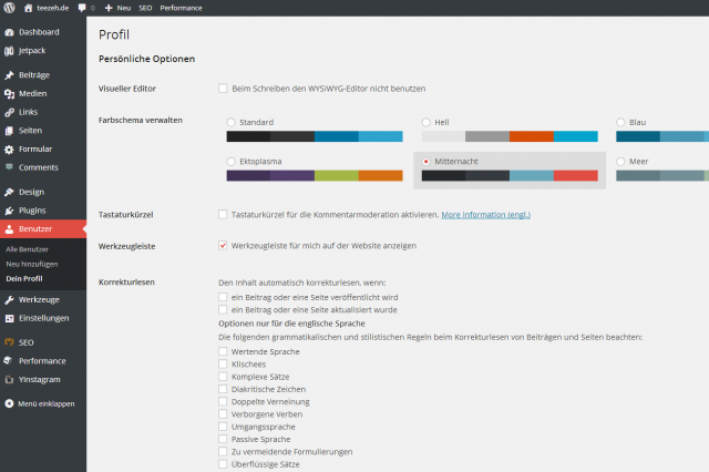 WordPress 3.8 Profileinstellungen Screenshot